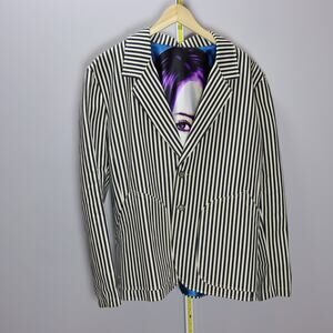 Handmade Striped Cotton‎ Blazer w/ Satin Art Lining by Resurrection Approx 2XL